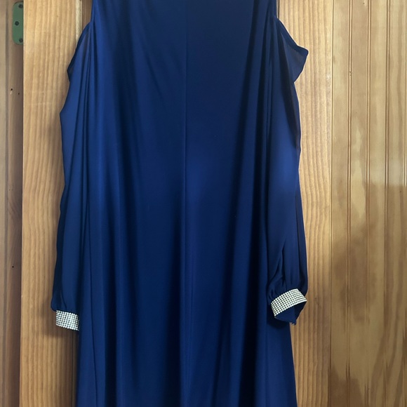 Blue Cold Shoulder Dress with Rhinestone Cuffs - Picture 2 of 3